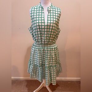 Southern Tide Green and White Grid Sleeveless Mini Dress Size Large